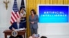 President Joe Biden signs an executive on artificial intelligence in the East Room of the White House, Oct. 30, 2023, as Vice President Kamala Harris looks on at right. 
