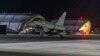 In this image provided on Jan. 12, 2024, by the UK Ministry of Defense, an RAF Typhoon aircraft returns to base at RAF Akrotiri in Cyprus, after striking targets in Yemen. 
