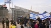 Protesters block the path for humanitarian aid bound for the Gaza Strip at the Nitzana border crossing with Egypt in southern Israel, Feb. 2, 2024. 