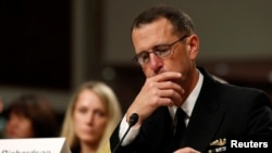 U.S. Navy Admiral John Richardson, the chief of naval operations, testifies during a Senate Armed Services Committee hearing on recent fatal Navy ship collisions at sea, on Capitol Hill in Washington, Sept. 19, 2017. 