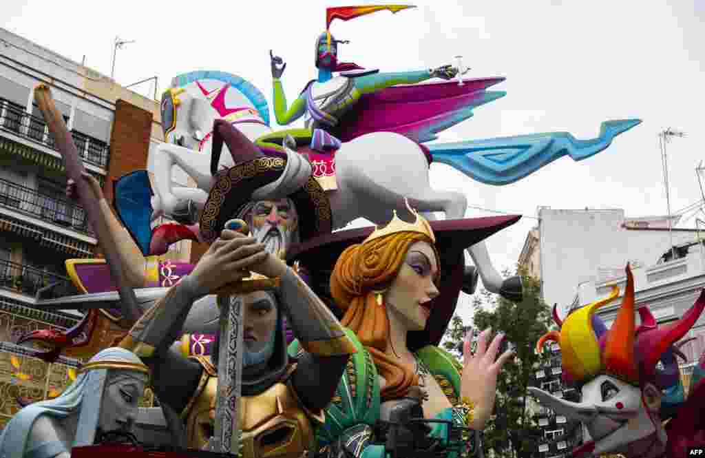 A &#39;falla&#39; is pictured ahead of the Fallas festival in Valencia, Spain.&nbsp;The fallas, gigantic cardboard structures that portray current events and celebrities in which individual figures or ninots are placed, are burned in the streets of Valencia on March 19 as a tribute to San Jose (Saint Joseph), patron saint of the carpenters&#39; guild.&nbsp;