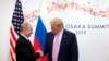 U.S. President Donald Trump, right, and Russian President Vladimir Putin greet each other during a bilateral meeting.