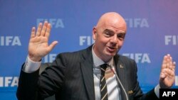 Gianni Infantino lors d'une conférence de presse à Kigali, Rwanda, le 26 octobre 2018. 