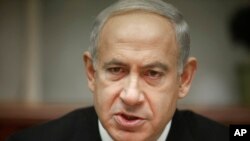 Israeli Prime Minister Benjamin Netanyahu attends the weekly cabinet meeting in Jerusalem Jan. 20, 2013.