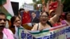 Activists shout slogans against China during a protest in New Delhi July 4, 2017. The protest was over China's decision to suspend pilgrimages to a sacred site in Tibet following tension between Indian and Chinese troops along the India-China border. 