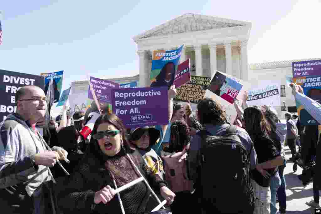 Supporters of the confirmation of Judge Ketanji Brown Jackson rally outside of the Supreme Court on Capitol Hill in Washington.&nbsp;The Senate Judiciary Committee begins historic confirmation hearings for Judge Ketanji Brown Jackson, who would be the first African American woman on the Supreme Court.