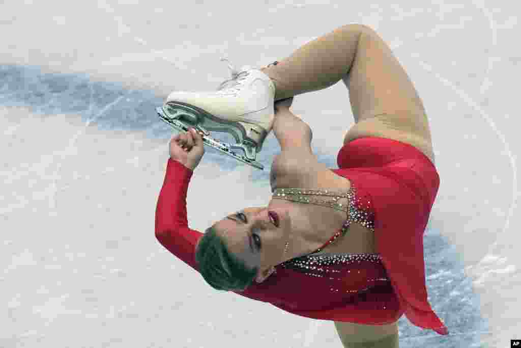 Loena Hendrickx of Belgium performs in the women&#39;s short program at the Figure Skating World Championships in Montpellier, France.