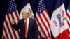 President Donald Trump acknowledges supporters after speaking at the Republican Party of Iowa's America First Dinner, June 11, 2019, in West Des Moines. 