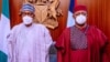 Buhari, hagu, Fani-Kayode, dama a fadar Aso Rock (Facebook/Femi Adesina)