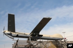 FILE - An Iranian drone Shahed-129 is displayed at a rally in Tehran, Feb. 11, 2016.