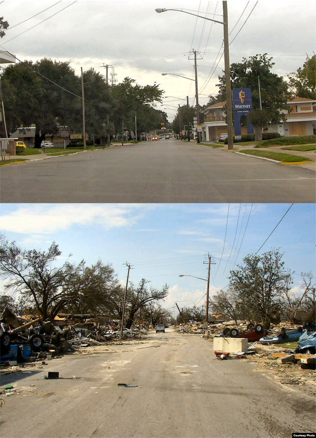 Kota New Orleans, sebelum dan sesudah Badai Katrina. (Grace Adams, Wikimedia)