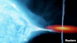 Vue d'artiste du système Cygnus X-1, avec un trou noir de masse stellaire en orbite autour d'une étoile à 7 200 années-lumière de la Terre.