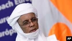 FILE - Niger's Prime Minister Brigi Rafini, pictured at a news conference in 2012, has appealed to Niger's allies and the World Health Organization to compensate for a meningitis vaccine shortage in his country.