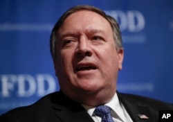 FILE - CIA Director Mike Pompeo speaks during the Foundation for Defense of Democracies National Security Summit in Washington, Oct. 19, 2017.