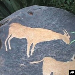 Stone carvings in the garden are replicas of ones made by the San people who have lived in South Africa for 20,000 years