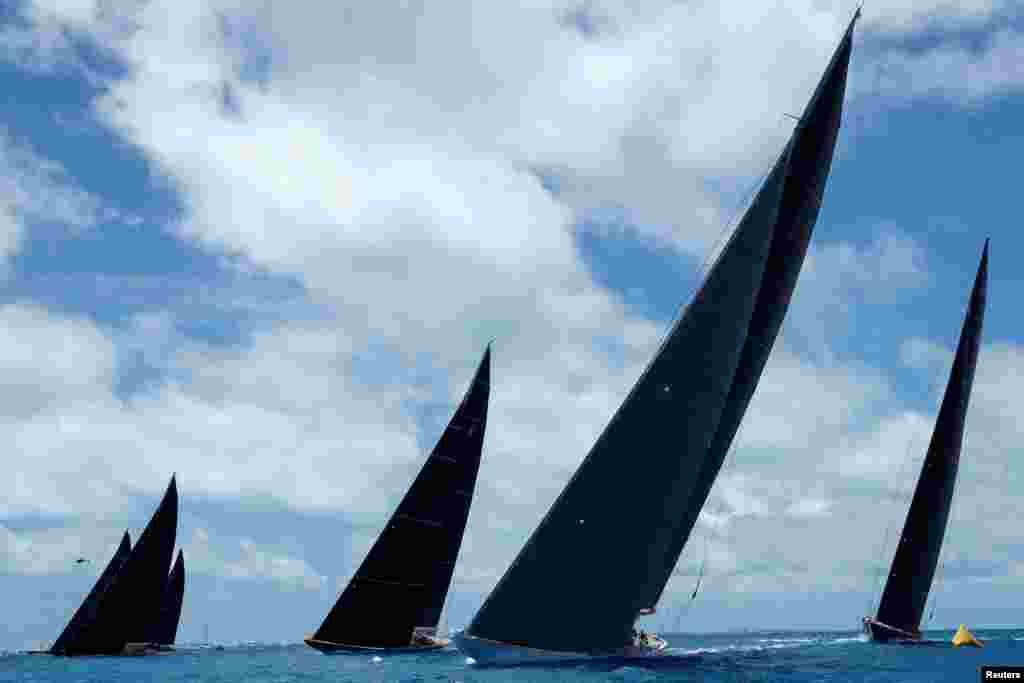 J Class boats compete in a regatta between race days of the America's Cup finals in Hamilton, Bermuda.