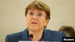 United Nations High Commissioner for Human Rights Michelle Bachelet attends a session of the Human Rights Council at the United Nations in Geneva, Switzerland, Feb. 27, 2020. 