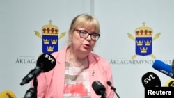 Swedish Vice Chief Prosecutor Eva-Marie Persson announces that the prosecutor will re-open the preliminary investigation against Julian Assange, who is accused of rape and sexual harassment in 2010, at a news conference in Stockholm, May 13, 2019.