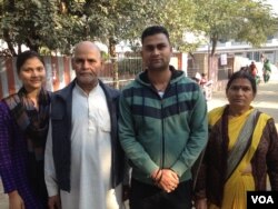 Piyush Rai (2-R) says only Prime Minister Narendra Modi's Bharatiya Janata Party can deliver on development and jobs which young people want. (A. Pasricha/VOA)