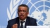 FILE - Director-General of the World Health Organization Tedros Adhanom Ghebreyesus speaks during a news conference on the situation of the coronavirus at the United Nations, in Geneva, Switzerland, Jan. 29, 2020.