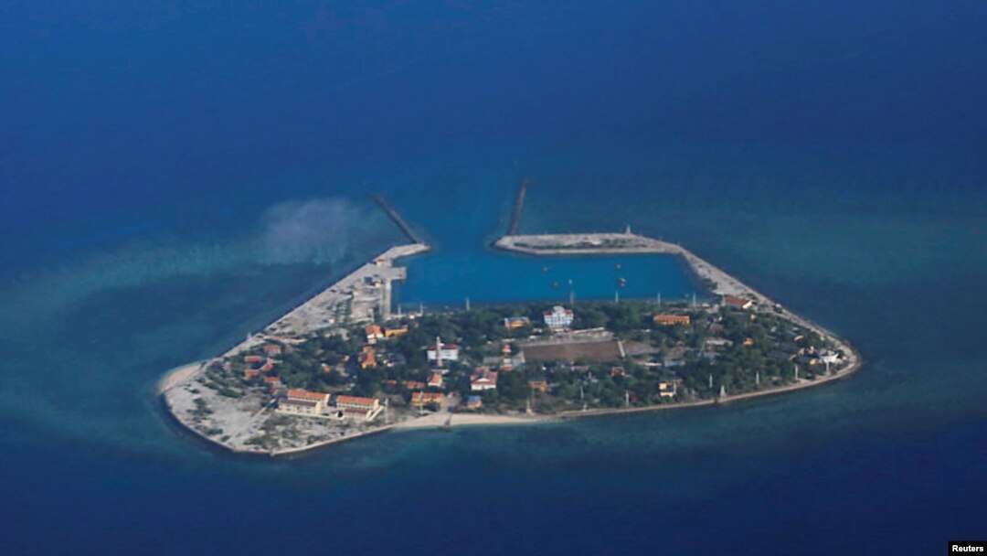 An aerial view of Southwest Cay, also known as Pugad Island, controlled by Vietnam and part of the Spratly Islands in the disputed South China Sea, April 21, 2017.