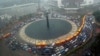 FILE - A traffic jam during heavy rain at the main roundabout in Jakarta, Indonesia.