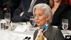 Christine Lagarde, Managing Director of IMF, speaks at the Economic Club of New York, April 10, 2013. 