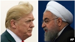 Président Donald Trump, gauche, le 22 juillet 2018, et Président Hassan Rohani, droite, le 6 février 2018.