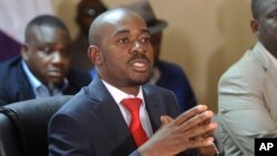 Kiongozi wa upinzani wa cahama cha upinzni cha Zimbabwe, MDC, Nelson Chamisa.