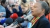 L'ancienne ministre française de la Justice Christiane Taubira parle aux journalistes le 3 avril 2017 à Colomiers, France.