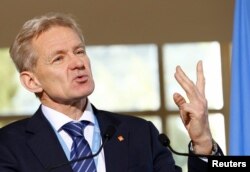 FILE - U.N. Special Advisor for Syria Jan Egeland attends a news conference after a United Nations meeting in Geneva, Switzerland, Dec. 1, 2016.