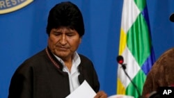 Le président bolivien Evo Morales lors d'une conférence de presse le 10 novembre 2019.