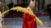 Paus Fransiskus memimpin Misa Minggu Palma (28/3) di Basilika Santo Petrus yang hampir kosong karena pandemi COVID-19 (28/3). 