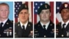 Photo des éléments des forces spéciales de l'armée américaine, (de gauche à droite) Jeremiah Johnson, sergent des forces spéciales des États-Unis. Bryan Black, sergent des forces spéciales des États-Unis. Dustin Wright et le sergent des forces spéciales des États-Unis La David Johnson tués au Niger, le 4 octobre 2017.
