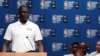 Amadou Gallo Fall, NBA vice president and managing director-Africa, speaks during the opening ceremony for Basketball without Borders Africa at the American International School in Johannesburg, South Africa, Aug. 1, 2018.