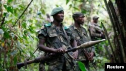 Photo d'archives : Des soldats des FARDC en patrouille contre les forces démocratiques alliées (ADF) et les rebelles de l'Armée nationale pour la libération de l'Ouganda (NALU) près de Beni, dans la province du Nord-Kivu.