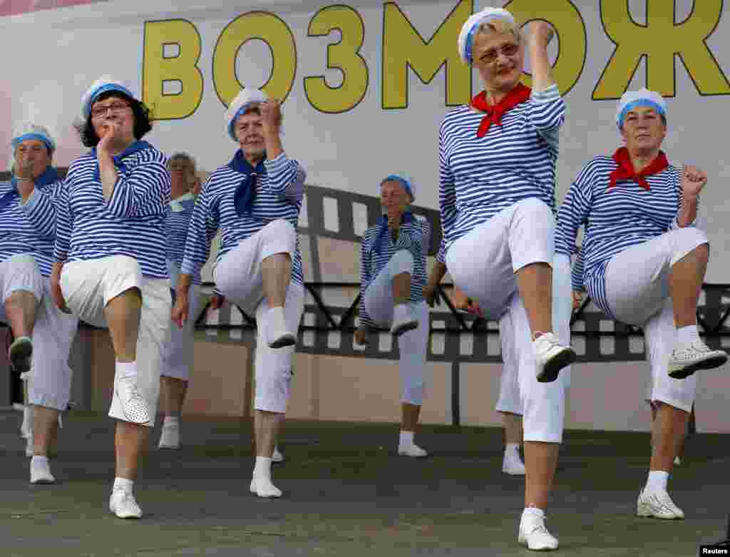 Participants compete during the 'Festival of Possibilities', an annual sports, fitness and dancing event for people aged over 55, in the Siberian city of Krasnoyarsk, Russia.