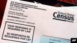 FILE - This March 23, 2018, photo shows an envelope containing a 2018 census letter mailed to a U.S. resident as part of the nation's only test run of the 2020 Census. 