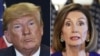 Cette combinaison de photos montre le président américain Donald Trump au siège de l'ONU à New York et la présidente de la Chambre des États-Unis Nancy Pelosi, démocrate de Californie à Washington, le 24 septembre 2019.