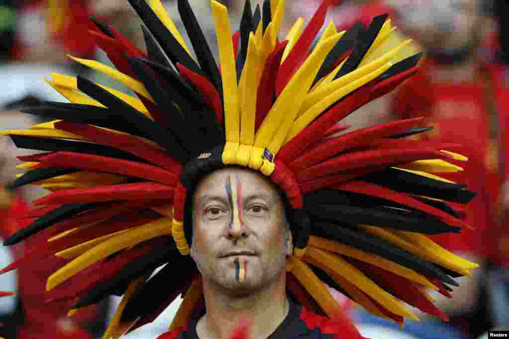 A Belgium fan before the EURO 2016 quater-final game, Wales v Belgium, in Lille, France.