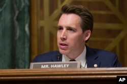 FILE - Sen. Josh Hawley, R-Mo., speaks during a hearing of a Senate Judiciary Committee in Washington, March 6, 2019.