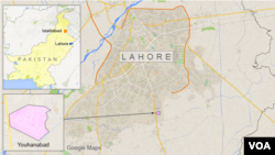 Map of Lahore, Pakistan, showing the suburb of Youhanabad