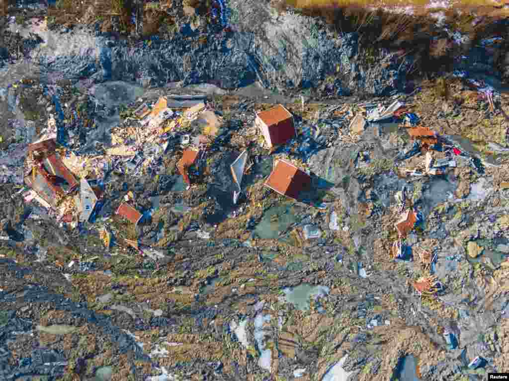A general view shows the area where a large landslide destroyed several homes in Ask, Gjerdrum, Norway, March 8, 2021.&nbsp;(Credit: NTB/Stian Lysberg Solum)