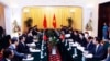 General view of the meeting between Chinese State Councilor Yang Jiechi (5th L) and Vietnamese Foreign Minister Pham Binh Minh (5th R) at the Government's Guesthouse, in Hanoi, June 18, 2014.