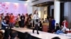 FILE - A model showcases designer clothing at a fashion show at the Serena Hotel in Kabul, Afghanistan, Feb. 14, 2020. The Taliban has denounced a similar event held last week in the Afghan capital as a demonstration of "obscene Western culture."
