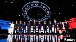 지난해 10월 미국 오하이오주 웨스터빌의 오터바인대학에서 민주당 대선 경선후보 4차 TV 토론회가 열렸다.