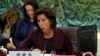 FILE - U.S. Commerce Secretary Gina Raimondo speaks during a meeting with her Chinese counterpart Wang Wentao, unseen, at the Ministry of Commerce in Beijing, Aug. 28, 2023. 