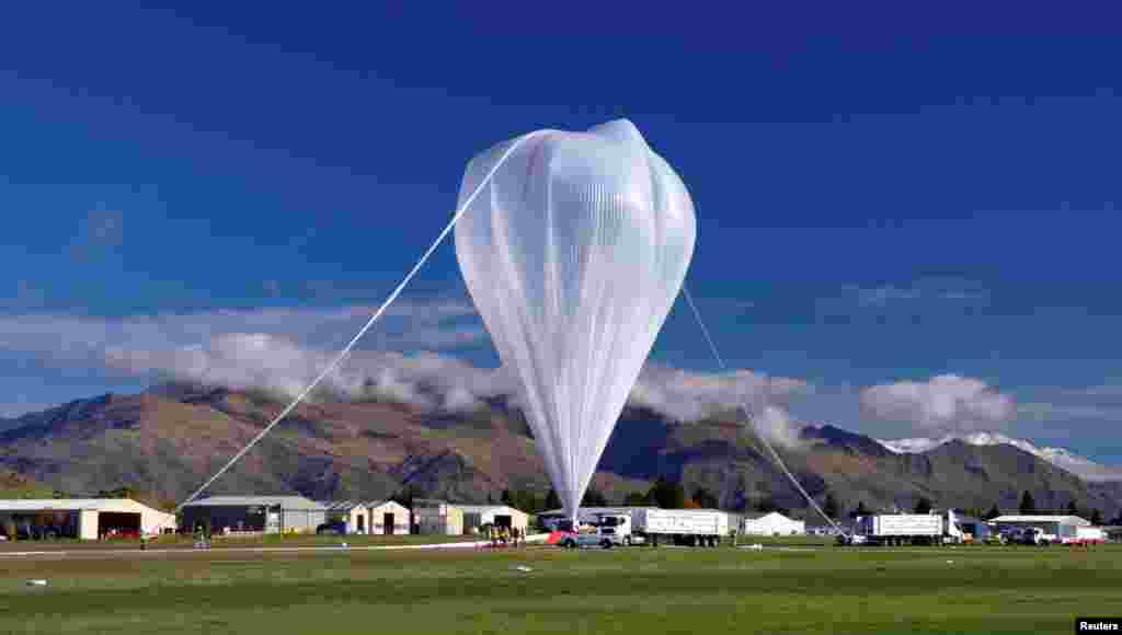 A NASA super-pressure balloon is prepared for launch at Wanaka Airport on New Zealand's South Island in this image provided by NASA.