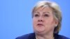 FILE - Norway’s Prime Minister Erna Solberg attends a press conference after a meeting at the Chancellery in Berlin, Germany, June 29, 2017. Solberg will be in Washington this week to meet with President Donald Trump.
