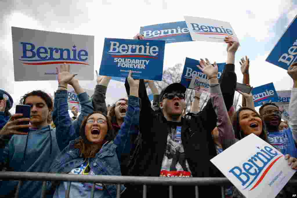 Attendees cheer during a Democratic presidential candidate Sen. Bernie Sanders, I-Vt., a campaign event, Feb. 28, 2020, in Columbia, S.C.